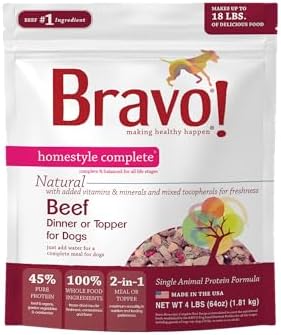 Bravo! Homestyle Complete Freeze Dried Raw Dog Food, Beef, 2 Pounds | Whole Food Ingredients, Rehydrate with Water for Up To 9 Pounds of Food, Use as Meal or Food Topper, Grain Free, Gluten Free