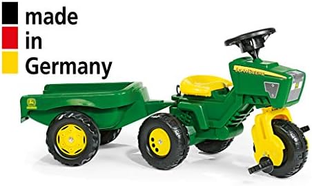 Rolly Toys John Deere 3-Wheel Trac with Trailer Ride On, Green/Yellow (52769)