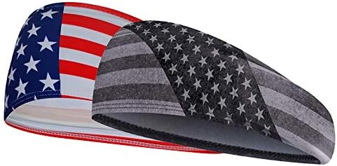 Sports Headbands Sweatbands for Men Women Flag Sweatbands Elastic Hair Band for Running Sports Walking Travel Fitness Basketball Workout 2 Pack