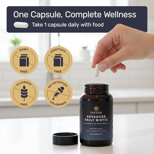Inessa Daily Biotic Probiotics - Lactobacillus Rhamnosus GG, 60 Capsules | The most researched strain there is