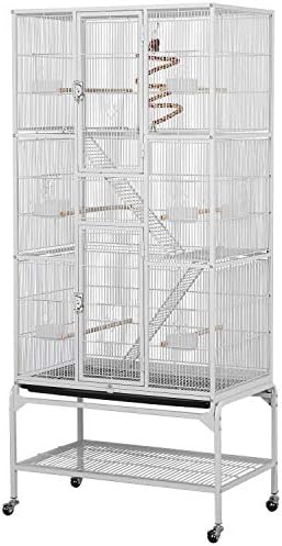 Yaheetech 69" Large Bird Cage for Parakeets, Budgies, 3-Tier Flight Cage | Detachable Rolling Stand, Easy Cleaning Slide-out Tray, Multi-door Access, 0.4'' Bar Spacing, Free Accessories