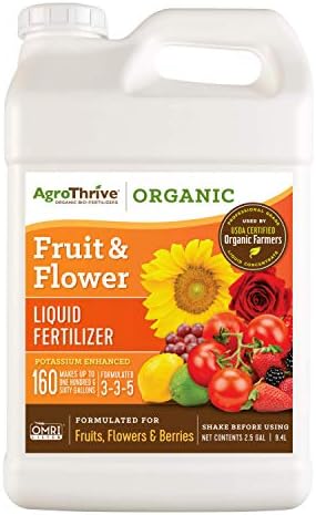 AgroThrive Fruit and Flower Organic Liquid Fertilizer - 3-3-5 NPK (ATFF1128) (1 Gal) for Fruits, Flowers, Vegetables, Greenhouses and Herbs