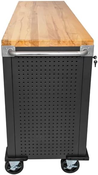 Seville Classics UltraHD Heavy Duty Rolling Cabinet Workbench Table w/Solid Wood Top, Workstation for Garage, Warehouse, Office, Workshop, 77" W x 20" D x 37.5" H, Graphite, 11-Drawer