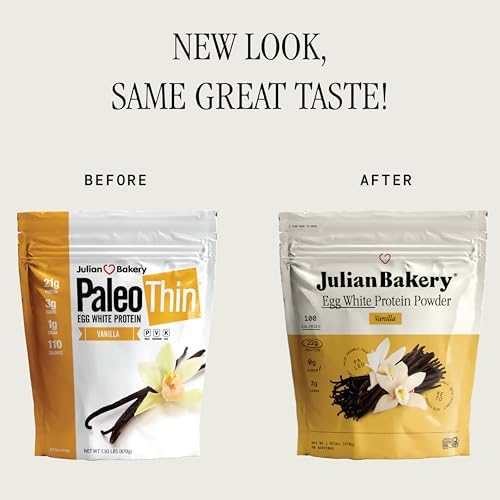 Julian Bakery Paleo Thin Protein Powder | Vanilla | Egg White | 21g Protein | 3 Net Carbs | Soy-Free | 1.92 LBS | 30 Servings