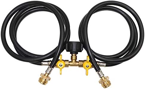 5ft Propane 2Way Splitter Adapter Hose with Shut-Off Valve for Grill/Heater
