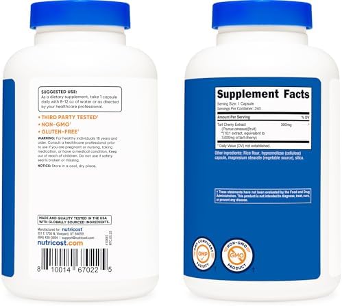 Nutricost Tart Cherry Extract 240 Vegetarian Capsules, Gluten-Free | 240 Servings per Bottle, GMO-Free