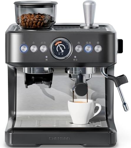 Chefman 6-in-1 Espresso Machine with Built-In Milk Frother, 15-BAR Pump, Digital Display, One-Touch Single or Double Shot for Cappuccinos and Lattes