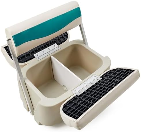 DeckMate® Complete Classic Swingback Pontoon Seat and Base (Ivory & Teal)