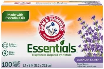 ARM & HAMMER Fabric Softener Sheets, 100 sheets, Lavender and White Linen (Pack of 6-600 Sheets Total)