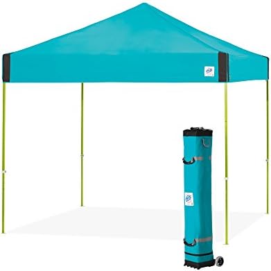 E-Z UP Pyramid Instant Shelter Canopy Pop Up Tent, 10' x 10' with Wide-Trax Roller Bag & 4 Piece Spike Set, Royal Blue