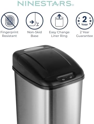 NINESTARS DZT-50-6 The Original Automatic Motion Sensor Trash Can, 13.2 Gal. / 50 L., Stainless Steel