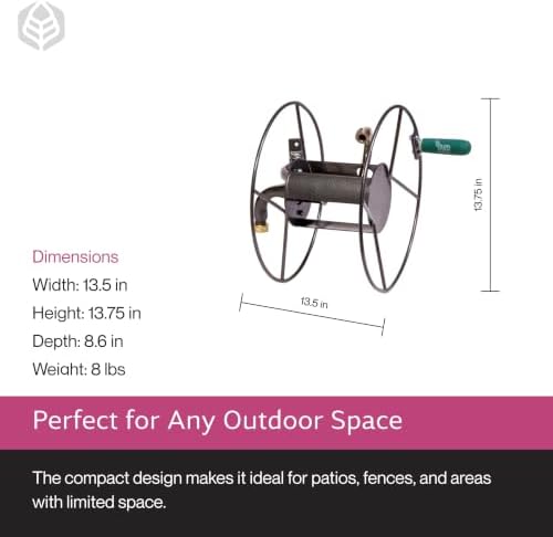 Yard Butler Hose Reel, 180 Degree Swivel, Wall Mount, 100-Foot Hose | Versatile Hose Reel, Great for Garden Hose Storage, Leakproof Design, Powder Coated Steel, Rust-Resistant, Tangle-Free