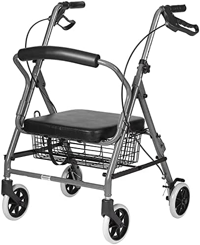 DMI Ultra Lightweight Folding Aluminum Hemi Rollator with Padded Seat, Basket and Adjustable Handle Height, Mobility Walker, Easily Fords