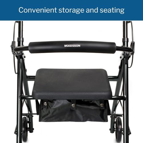 McKesson Rollator Walker with Seat and Wheels, Black, 1 ct
