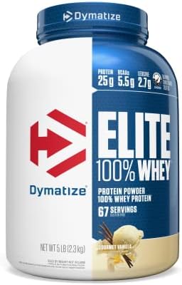 Dymatize Elite 100% Whey Protein Powder, L-Leucine, Quick Absorbing & Fast Digesting for Optimal Muscle Recovery, Gourmet Vanilla, 32 Oz