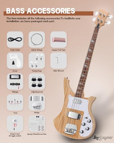 Leo Jaymz DIY Electric Bass Guitar Kit Mahogany Body Maple Neck (RB)