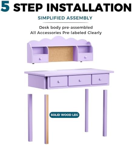 FUNKOCO Writing Desk with Hutch, 40" Small White Desk for Girls, 5 Drawers
