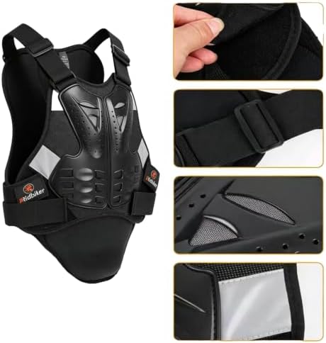 RIDBIKER Chest Protector Motorcycle, Dirt Bike Gear Body Armor Vest Spine Back Protector for Motocross Off-Road (Reflective at Night) (Black, S)