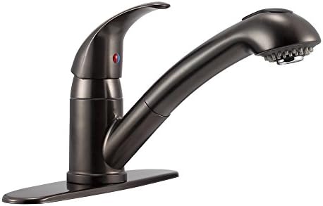Dura Faucet DF-NMK852-WT RV Pull-Out Swivel Kitchen Sink Faucet (White) | One-hole, single-handle design with smooth lever control for galley cleanup. Easy DIY install with common hand tools.