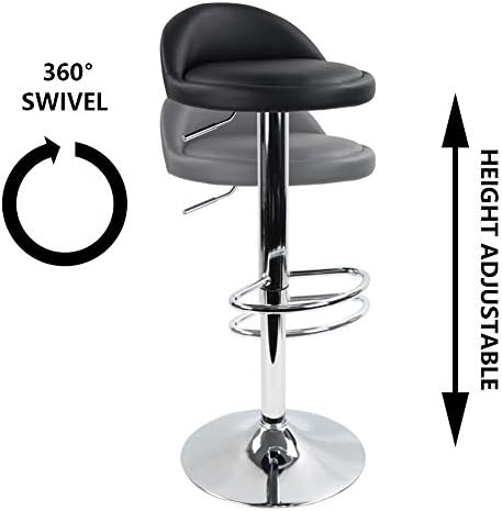 KKTONER PU Leather Round Bar Stool with Back Rest Height Adjustable Swivel Pub Chair Home Kitchen Bar stools Backless Stool with Footrest (Black)