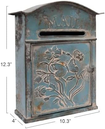 Creative Co-Op Distressed Blue Embossed Tin Mail Box