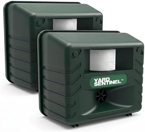 ASPECTEK Yard Sentinel Ultrasonic Animal Repeller with Strobe Light, 3 Mode Protection, Motion Sensor, Deterrent for Deer, Raccoons, Squirrels and Opossums AC and Battery Powered - 1 Pack