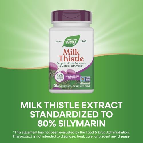Nature's Way Milk Thistle Capsules, Supports Liver Function*, Vegan, 60 ct | Supports Liver Function & Liver Detox Pathways*, 175 mg Milk Thistle Seed Extract Standardized to 80% Silymarin per Serving