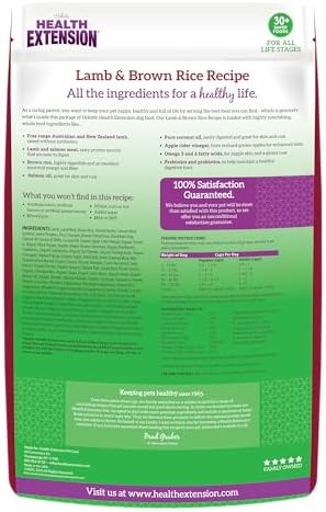 Health Extension Lamb & Brown Rice Dry Dog Food, Protein Packed Formula with Probiotics & Superfoods for Digestion & Coat Health (30 lb)