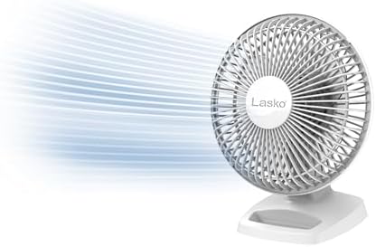Lasko Personal Table Fan with Storage Tray, 2 Quiet Speeds, Tilt-Back Fan Head for Home Office, Bedroom, 6", White, 2002W