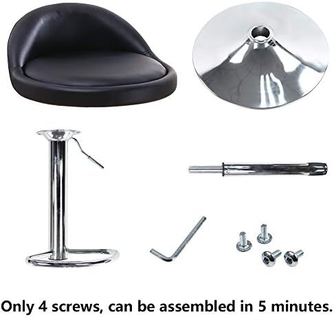 KKTONER PU Leather Round Bar Stool with Back Rest Height Adjustable Swivel Pub Chair Home Kitchen Bar stools Backless Stool with Footrest (Black)