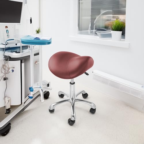 Saloniture Professional Ergonomic Saddle Stool, Black - Adjustable Hydraulic Seat, Rolling Spa Salon, Massage