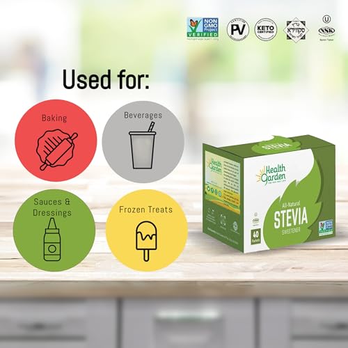 Health Garden Stevia Packets, 100 Count, Zero Calorie Sugar Substitute | Keto Certified, Diabetic-Friendly, Non-GMO