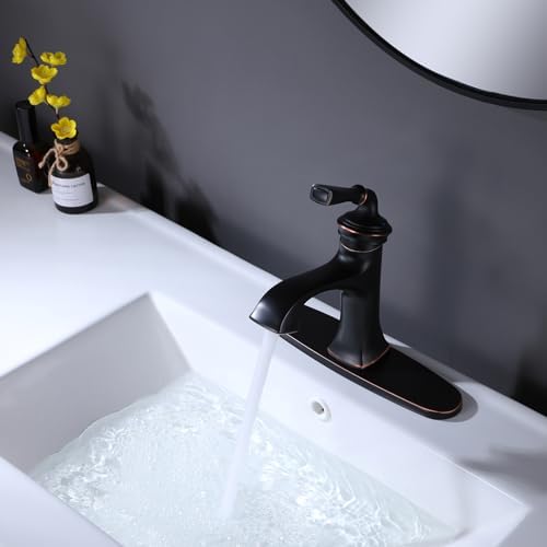Bathroom Faucet Oil Rubbed Bronze Sink Vanity Faucets Single Handle Brass 8 Inch Lavatory Basin Mixer Taps for Restroom Fit 1 or 3 Hole (with Deck