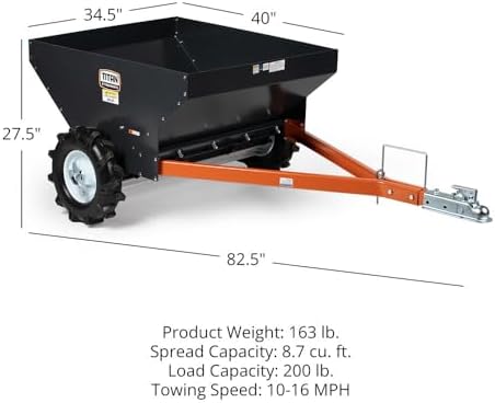 Titan Attachments Compact Manure Spreader, Rated 8.7 Cu. FT, Utility Tow-Behind ATV/UTV Lawn Tractor Spreader
