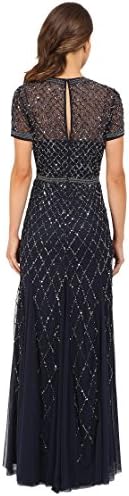 Adrianna Papell Womens Short-Sleeve Grid Beaded Gown