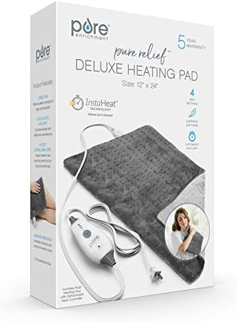 Pure Enrichment PureRelief Deluxe Heating Pad (12" x 24"), Full Body Therapy Pad with 4 InstaHeat Settings, Soft Machine-Washable Microplush Fabric and 2-Hour Auto Safety Shut-Off (Sea Glass)