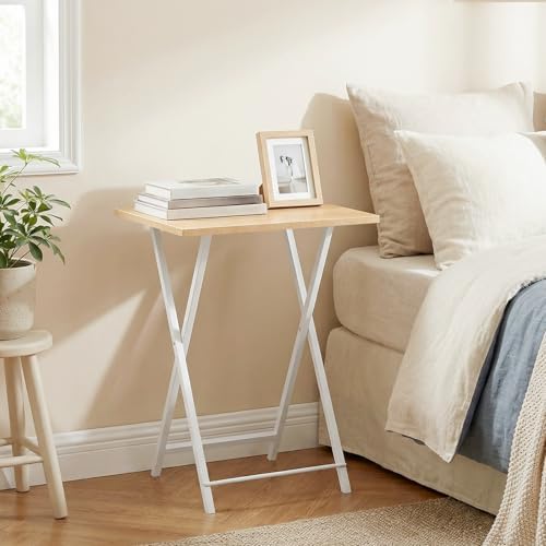 HOOBRO Folding TV Tray Tables, Set of 4 TV Trays with Storage Rack, Industrial Side Table for Eating at Couch, Foldable Snack Table for Small Space