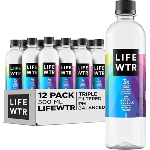 LIFEWTR Premium Purified Water, pH Balanced with Electrolytes, 100% recycled plastic bottles, 23.7 Fl Oz Flip Cap Bottles, 700 mL (Pack of 12)