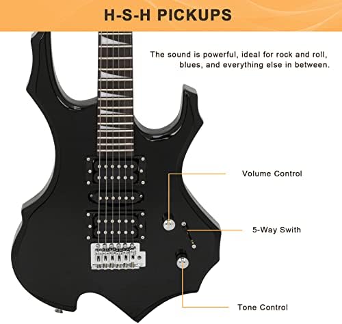 Glarry Cool Burning Fire Style Electric Guitar Christmas gift for Beginner Guitar Lover with Accessories Pack (Black)
