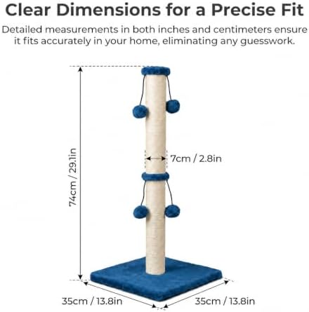 Dimaka 29'' Cat Scratching Post, Natural Sisal Rope Scratcher Post, Kitten Claw Scratch with 4 DanglingToy Balls for Large Cats (Grey)