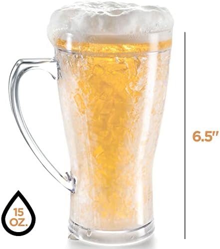 luxail Beer Mugs For Freezer, Double Wall Insulated Plastic Beer Glasses – Freezer Mugs, 16 oz – Perfect Frozen Beer Mugs for Home Bar Accessories