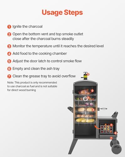 VEVOR Charcoal Offset Smoker, Heavy-Duty Steel BBQ Offset Smoker with Side Firebox, Movable Outdoor Barbecue Smokers with 6 Adjustable Grates