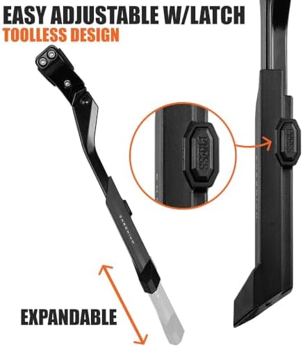 BV Rear Bike Stand for 24"-28" Bikes - Adjustable Bike Kickstand for Adult Bike with 8 Height Levels, Non-Slip Foot & Clamp Grip (Black, Capacity 55 lbs, Single Mount)