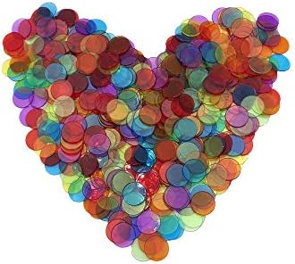 JUNWRROW 500 PCS 3/4 inch Transparent 6 Color Bingo Counting Chips with Bag
