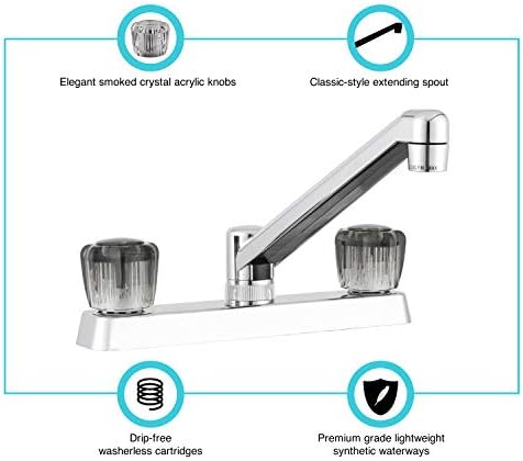 Dura Faucet DF-PK600S-BQ RV Two Handle Kitchen Sink Faucet (Bisque) | Smoked acrylic knobs give smooth, precise control of flow. Bisque Parchment. Plated ABS plastic (not metal).