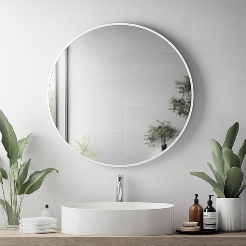 Growsun Black Round Mirror 24 inch, Wall Mounted Circle Mirror, Metal Framed Mirror for Bathroom Vanity, Bedroom Home Decor Mirros