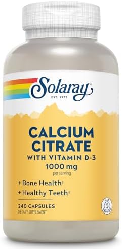 SOLARAY Calcium Citrate with Vitamin D3 1000 mg, 240 Capsules | Bone, Teeth, Muscle & Nerve Support - Gentle Digestion Formula - 60 Servings - Lab Verified