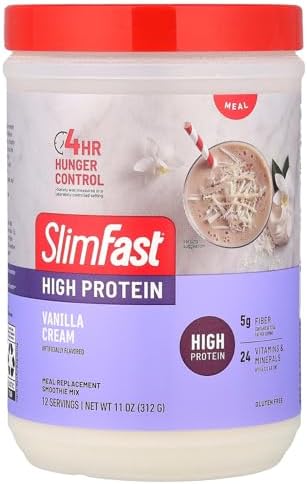 SlimFast Advanced Nutrition High Protein Meal Replacement Smoothie Mix, Vanilla Cream, Weight Loss Powder, 20g of Protein