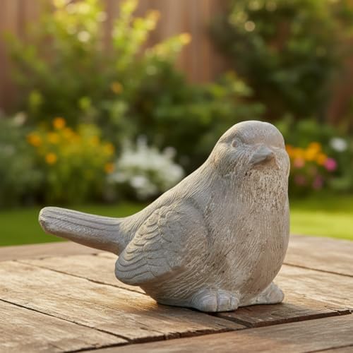 Sitting Bird Cement Figurine, Gray Concrete-Style Finish, 7.5 Inch | Nature-Inspired Bird Sculpture With A Gray Concrete-Style Finish