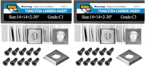 Asieg Tool 14 x 14 x 2mm-30° Carbide Inserts Cutters Knives Blades with Screws for Grizzly T21348 and Woodworking Spiral Helical Planer Head 10pcs
